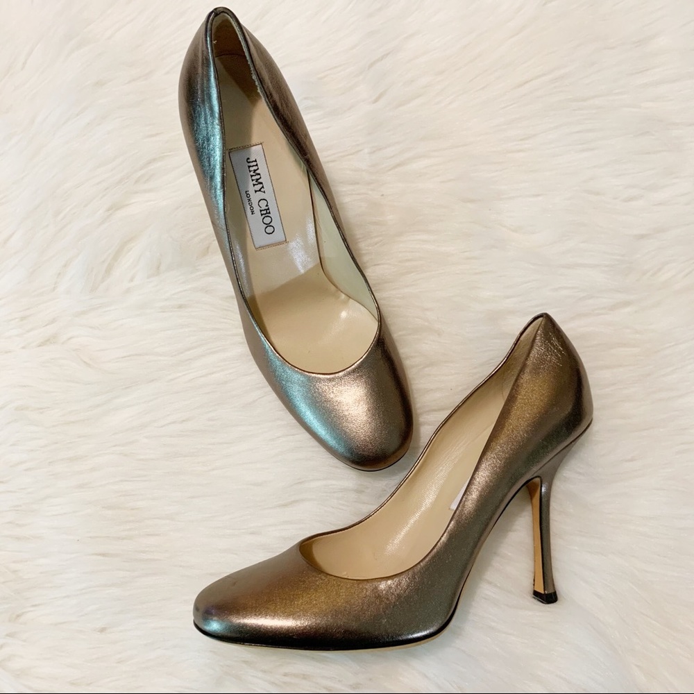 Jimmy Choo Bronze Leather Round Toe Stiletto Heels
